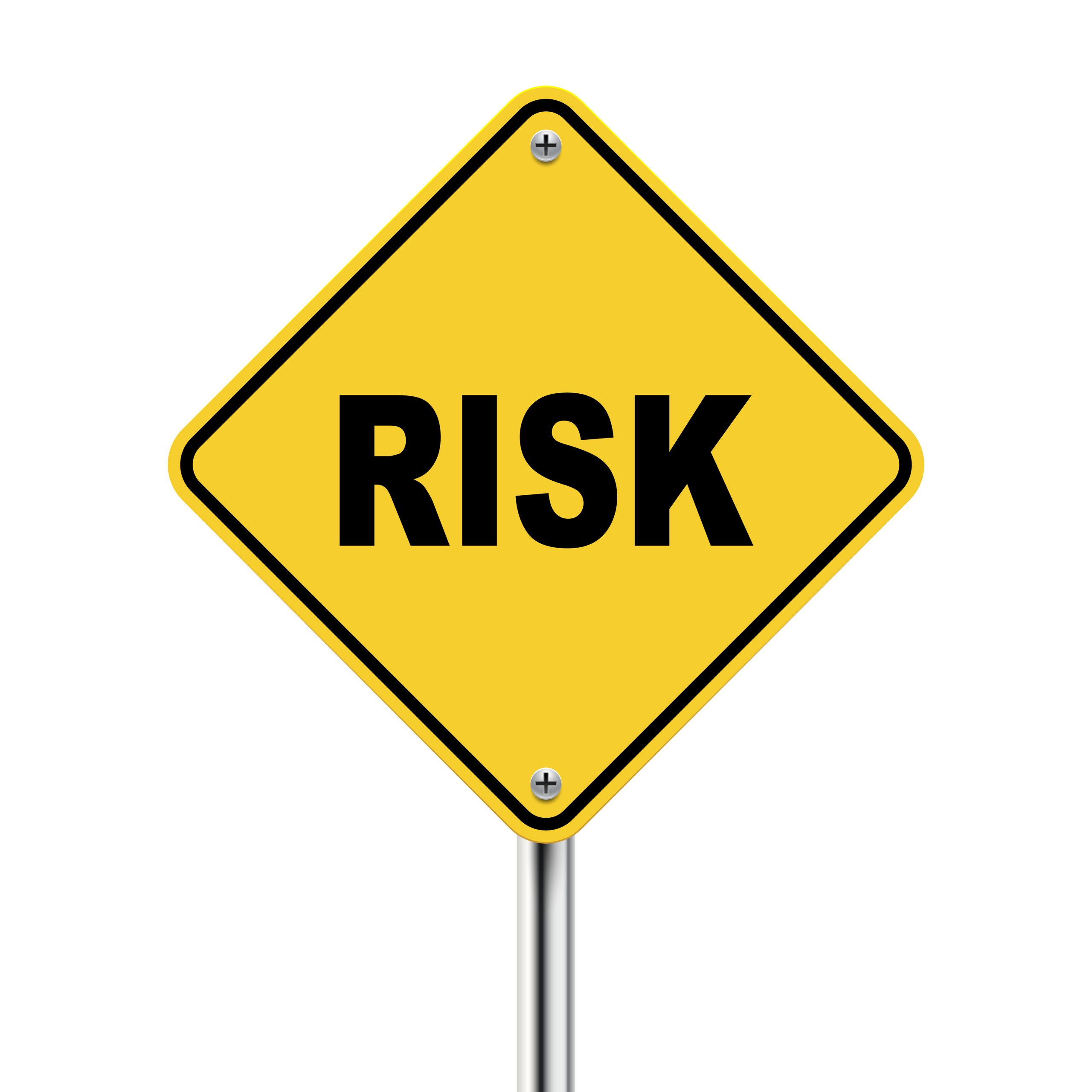 3d illustration of yellow roadsign of risk planos de marketing